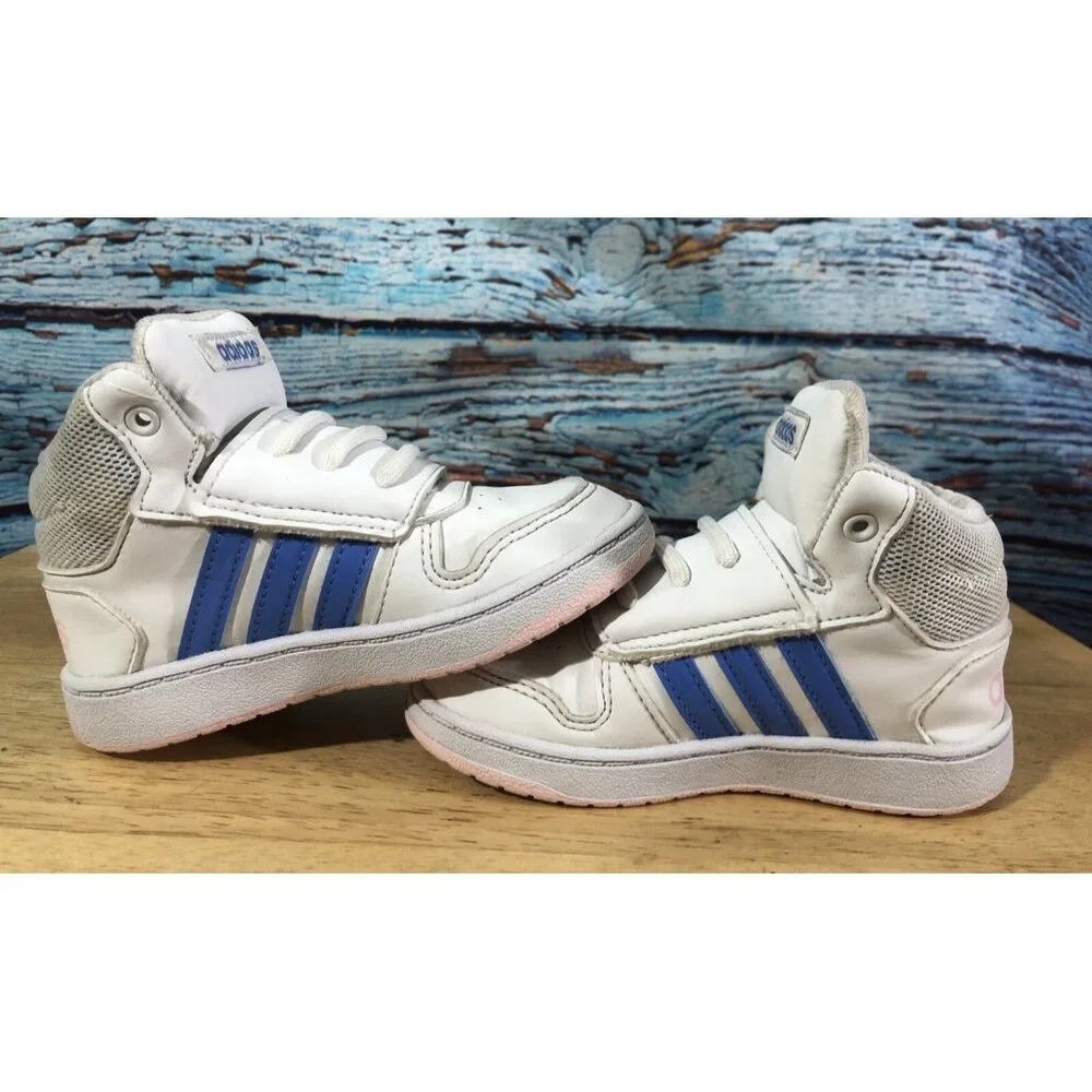 ADIDAS Shoes Hoops‎ White Blue And Pink High Top Girls Size 8